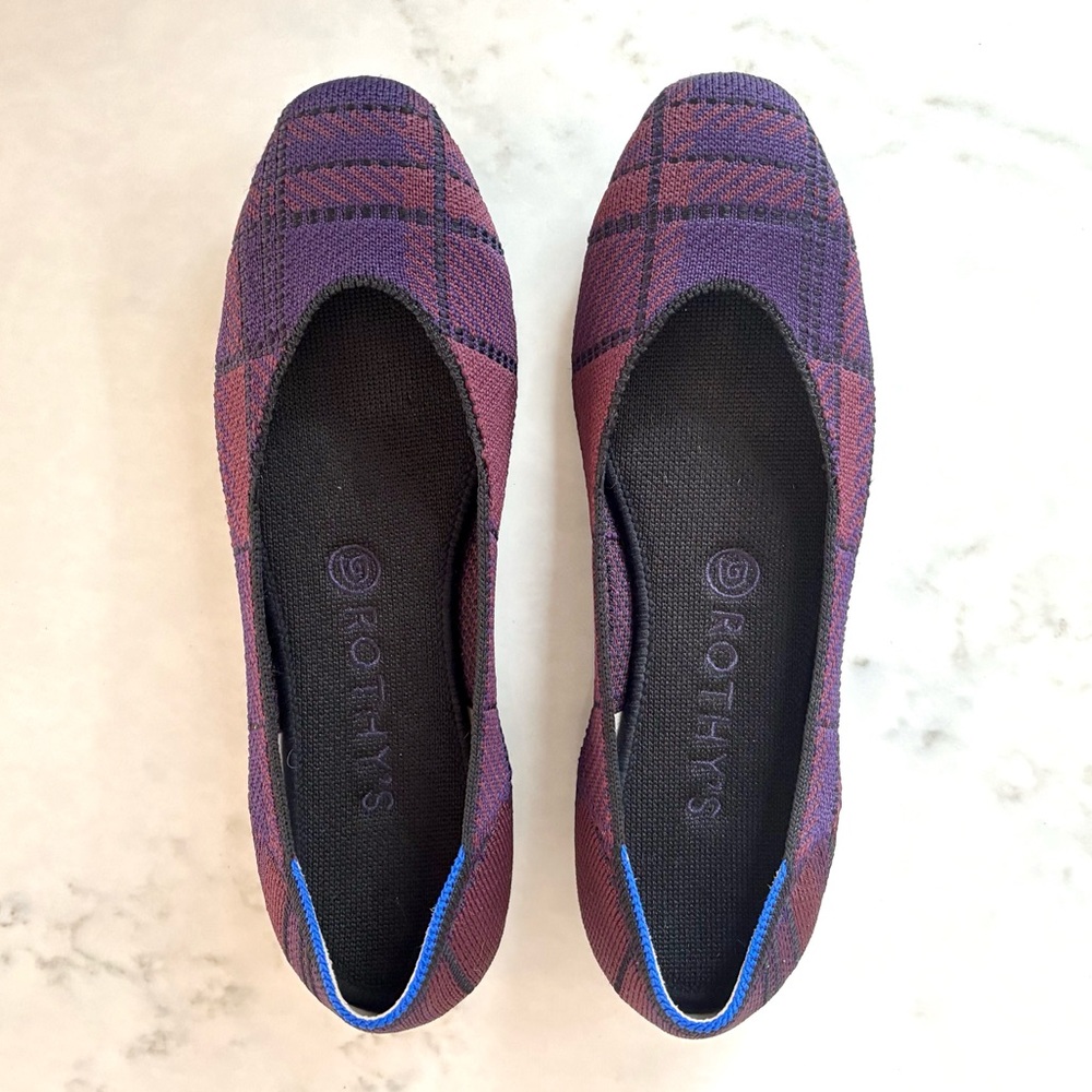 Rothy's Cranberry Plaid Flats with “the Square” Silhouette
